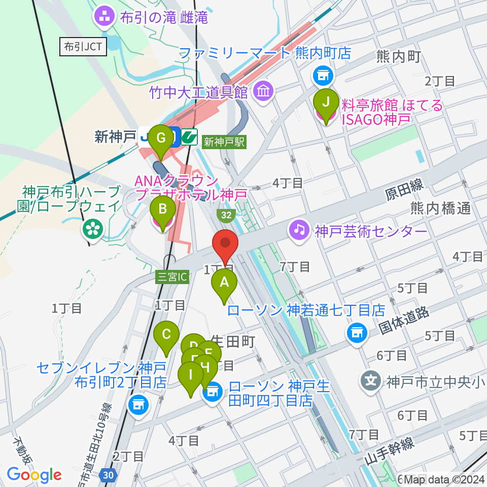 山下ピアノ社音楽教室周辺のホテル一覧地図