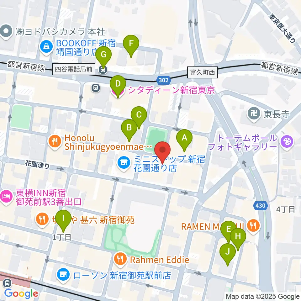 新宿ギター音楽院周辺のホテル一覧地図