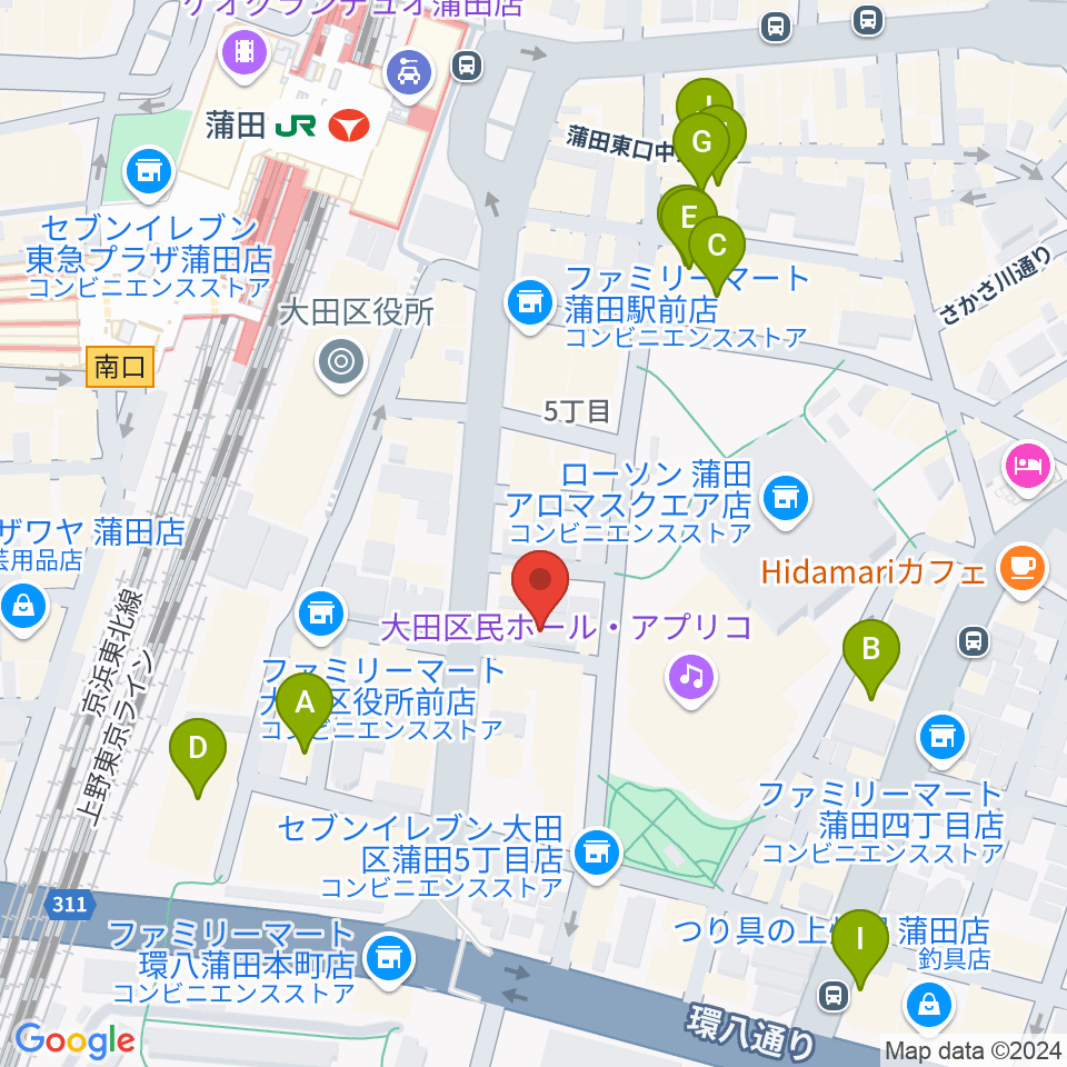 蒲田音楽学園 東口センター周辺のホテル一覧地図