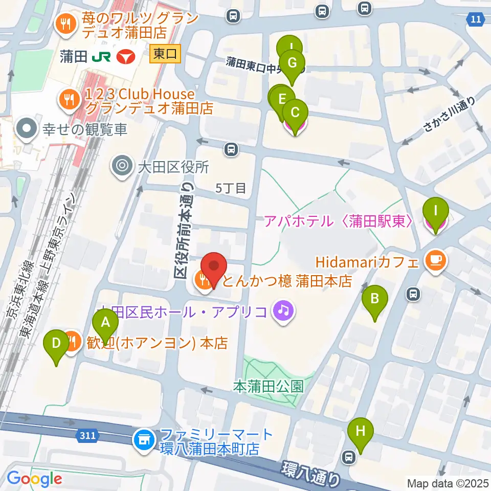 蒲田音楽学園 東口センター周辺のホテル一覧地図
