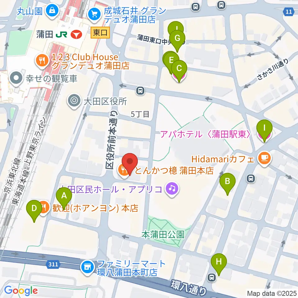 蒲田音楽学園 東口センター周辺のホテル一覧地図