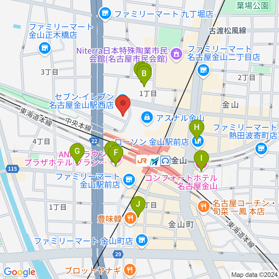 名古屋アズール・ギター教室周辺のホテル一覧地図