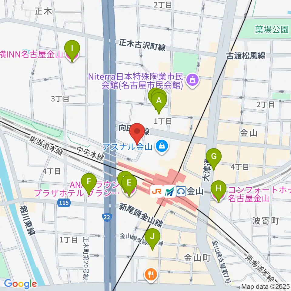 アズール・ギター教室周辺のホテル一覧地図