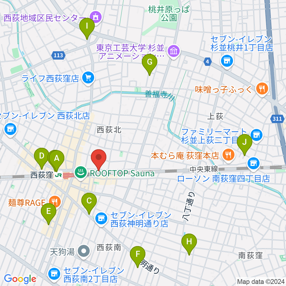 OKADA音楽教室 西荻窪周辺のホテル一覧地図