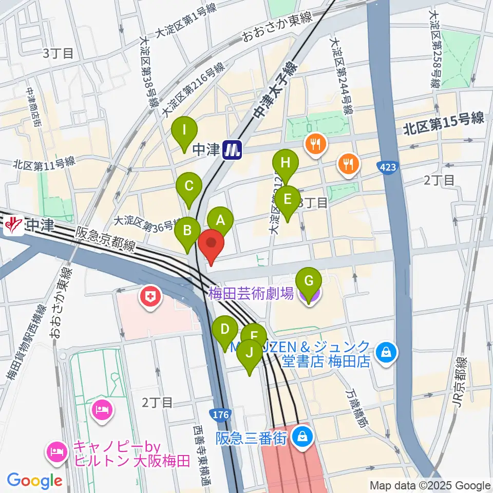 ロキシーミュージックスクール大阪梅田校周辺のホテル一覧地図