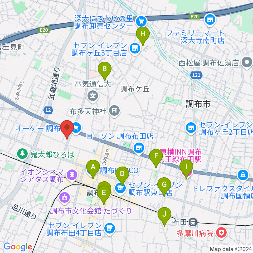 ちょうふ音楽教室周辺のホテル一覧地図