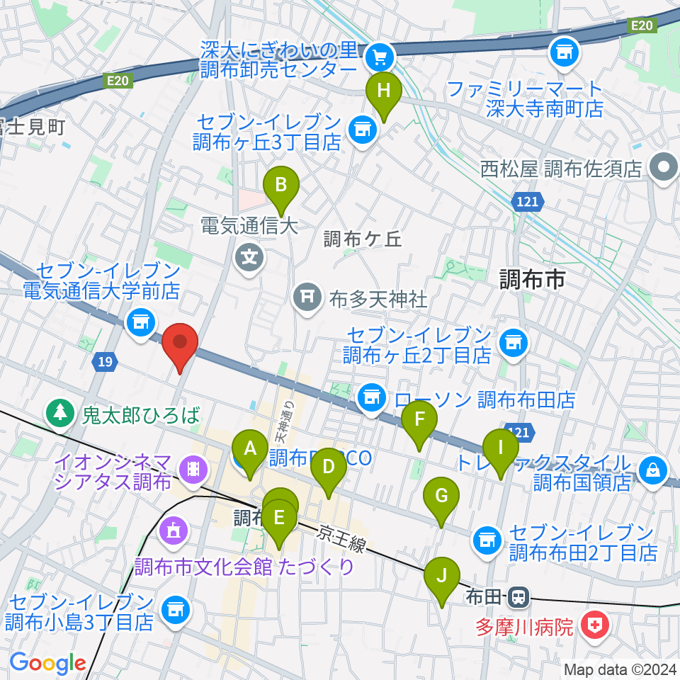 ちょうふ音楽教室周辺のホテル一覧地図