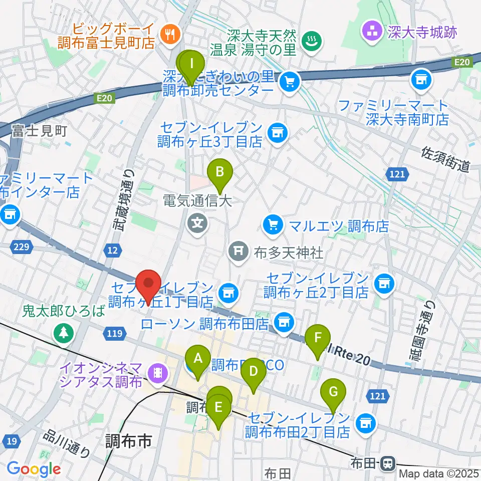 ちょうふ音楽教室周辺のホテル一覧地図