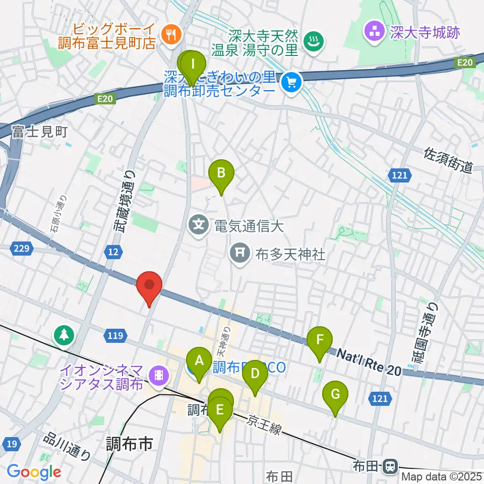 ちょうふ音楽教室周辺のホテル一覧地図