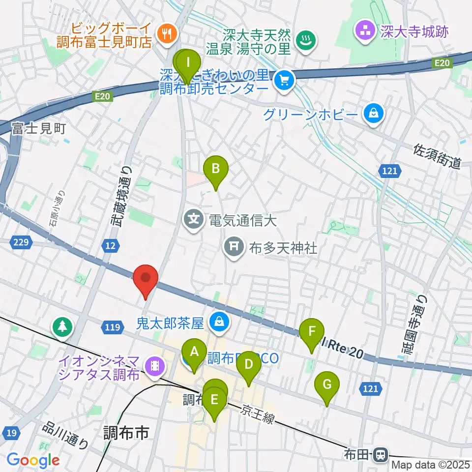 ちょうふ音楽教室周辺のホテル一覧地図