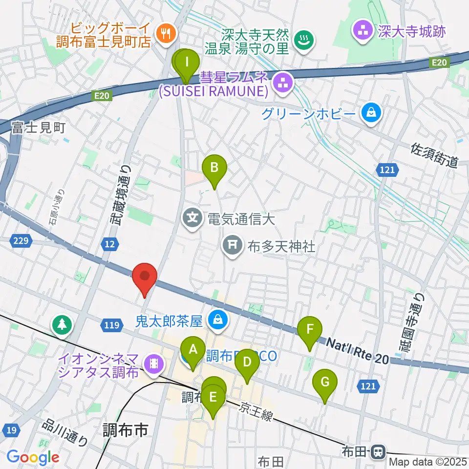 ちょうふ音楽教室周辺のホテル一覧地図