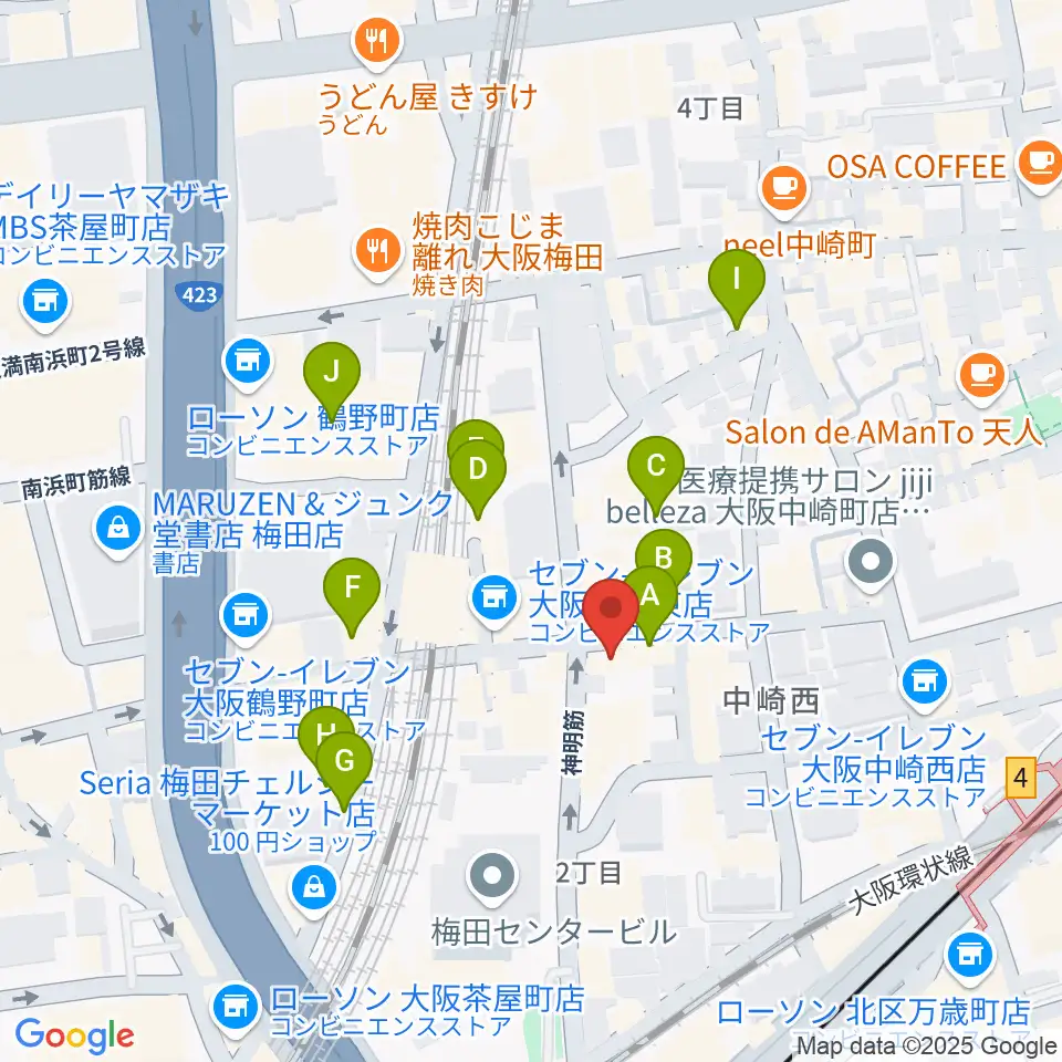 ESPギタークラフト・アカデミー大阪校周辺のホテル一覧地図