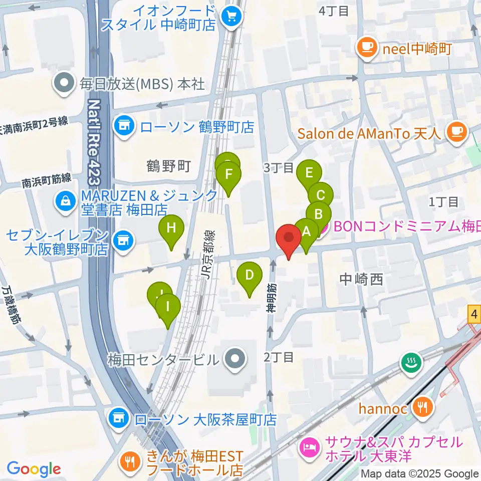 ESPギタークラフト・アカデミー大阪校周辺のホテル一覧地図