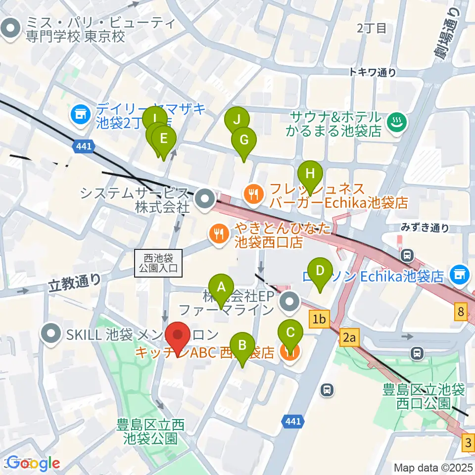 音楽教室ふわり池袋校周辺のホテル一覧地図