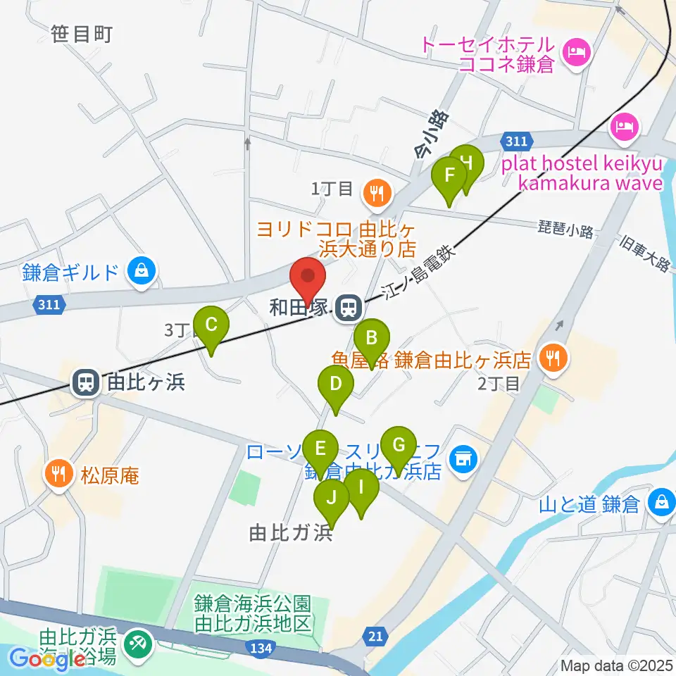 鎌倉アミ音楽教室周辺のホテル一覧地図