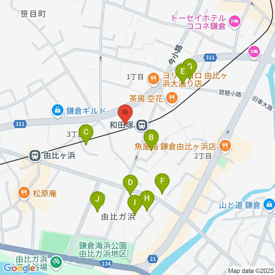 鎌倉アミ音楽教室周辺のホテル一覧地図