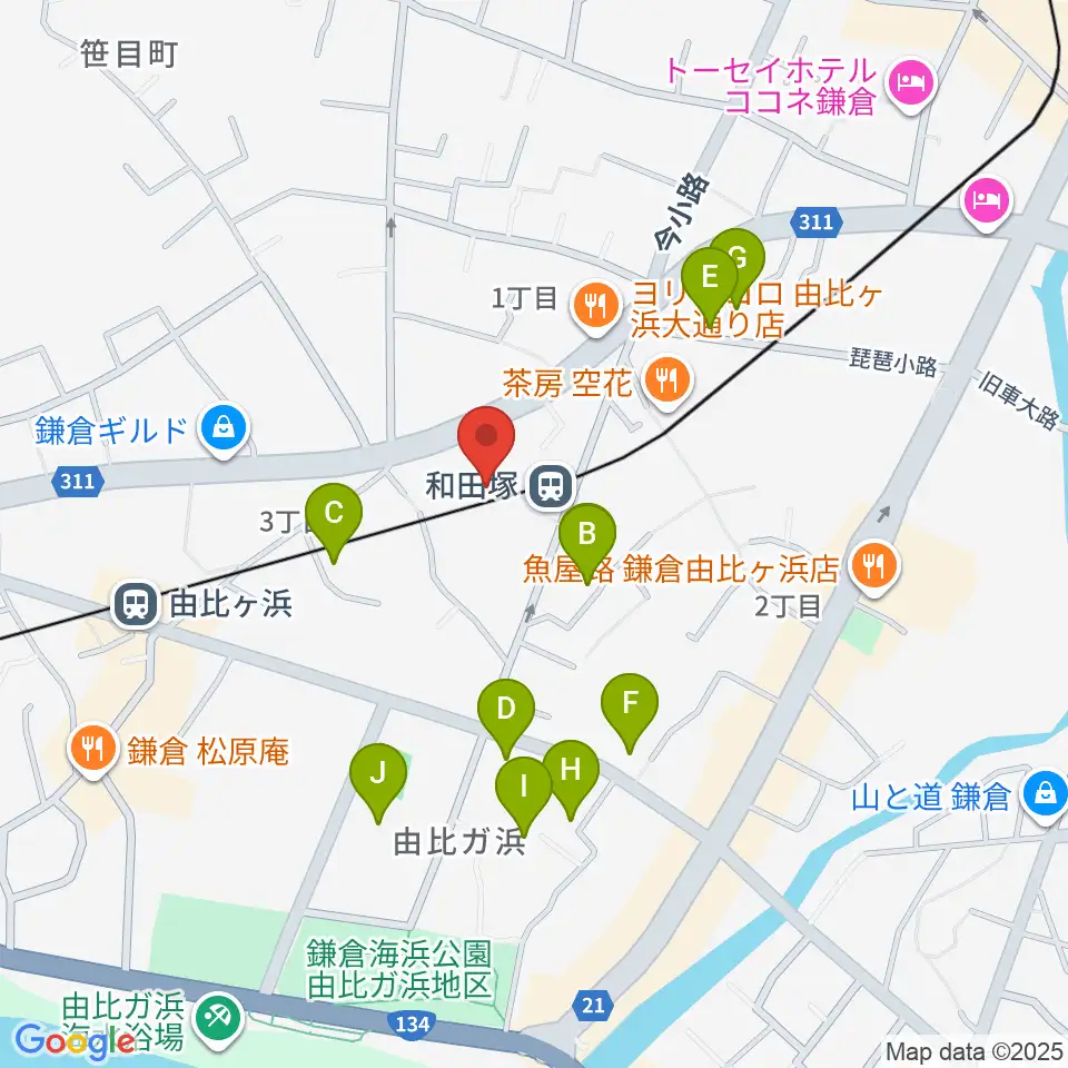 鎌倉アミ音楽教室周辺のホテル一覧地図