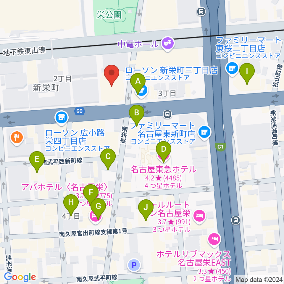 名古屋音楽学校周辺のホテル一覧地図