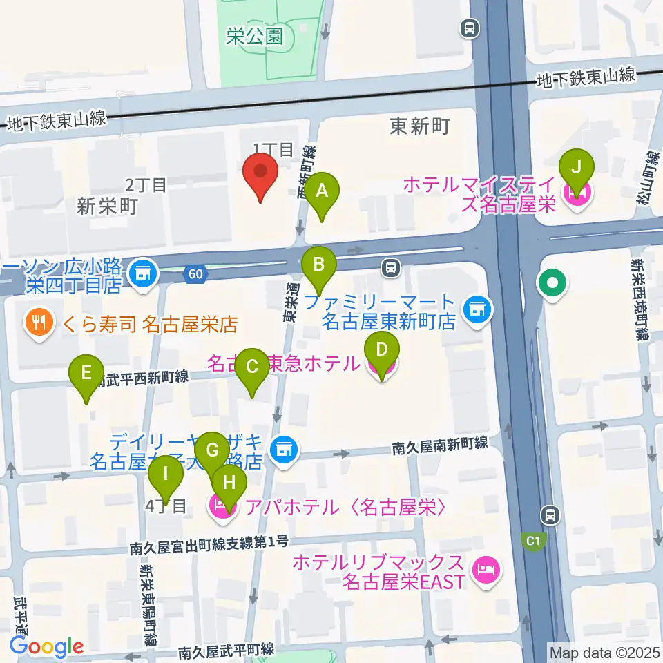 名古屋音楽学校周辺のホテル一覧地図