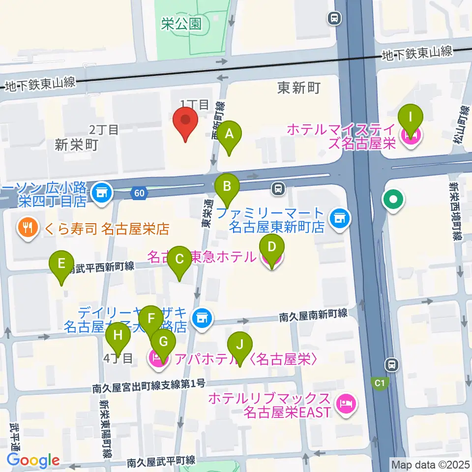 名古屋音楽学校周辺のホテル一覧地図