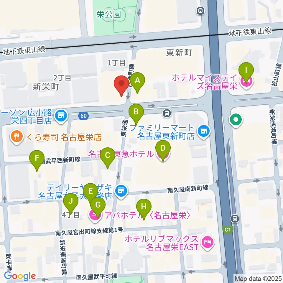 名古屋音楽学校周辺のホテル一覧地図