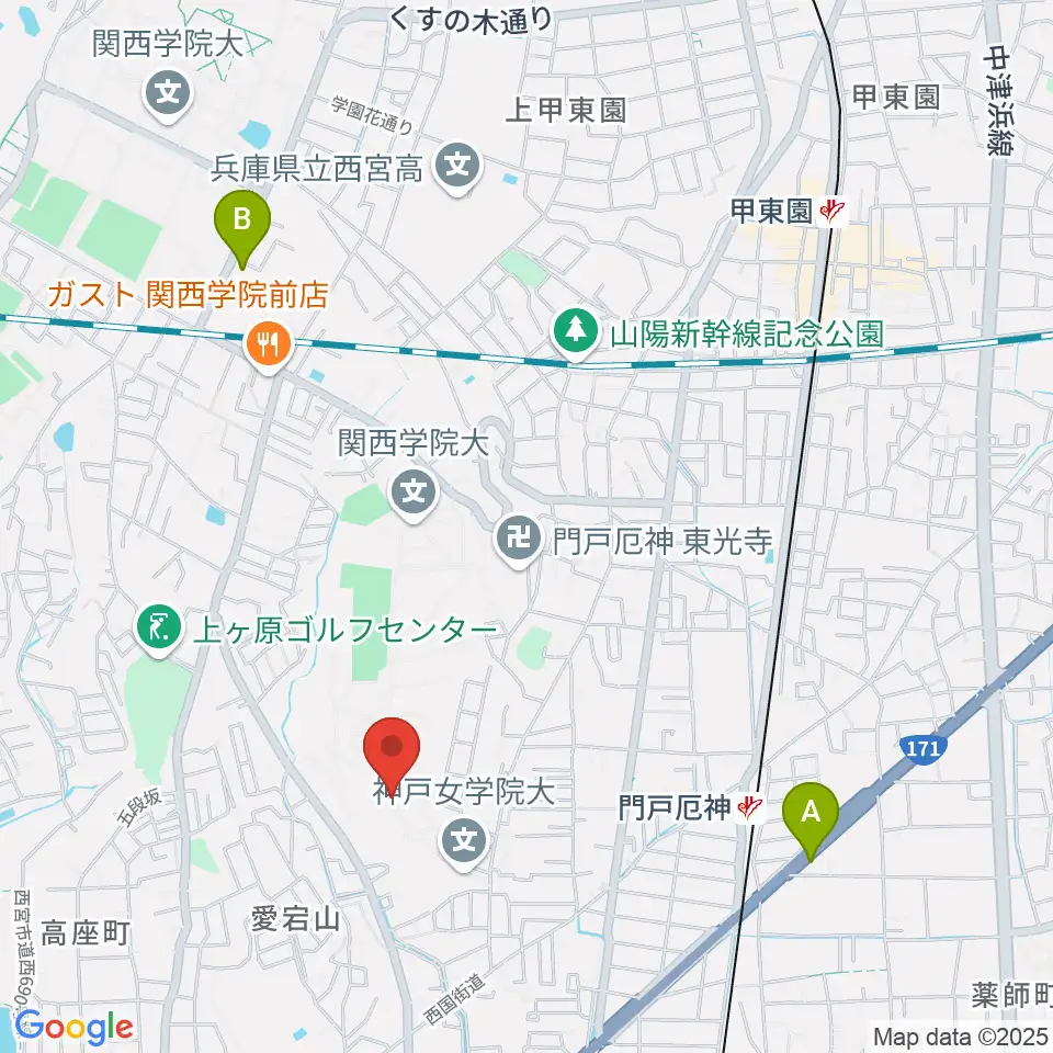 神戸女学院大学音楽学部音楽学科周辺のホテル一覧地図