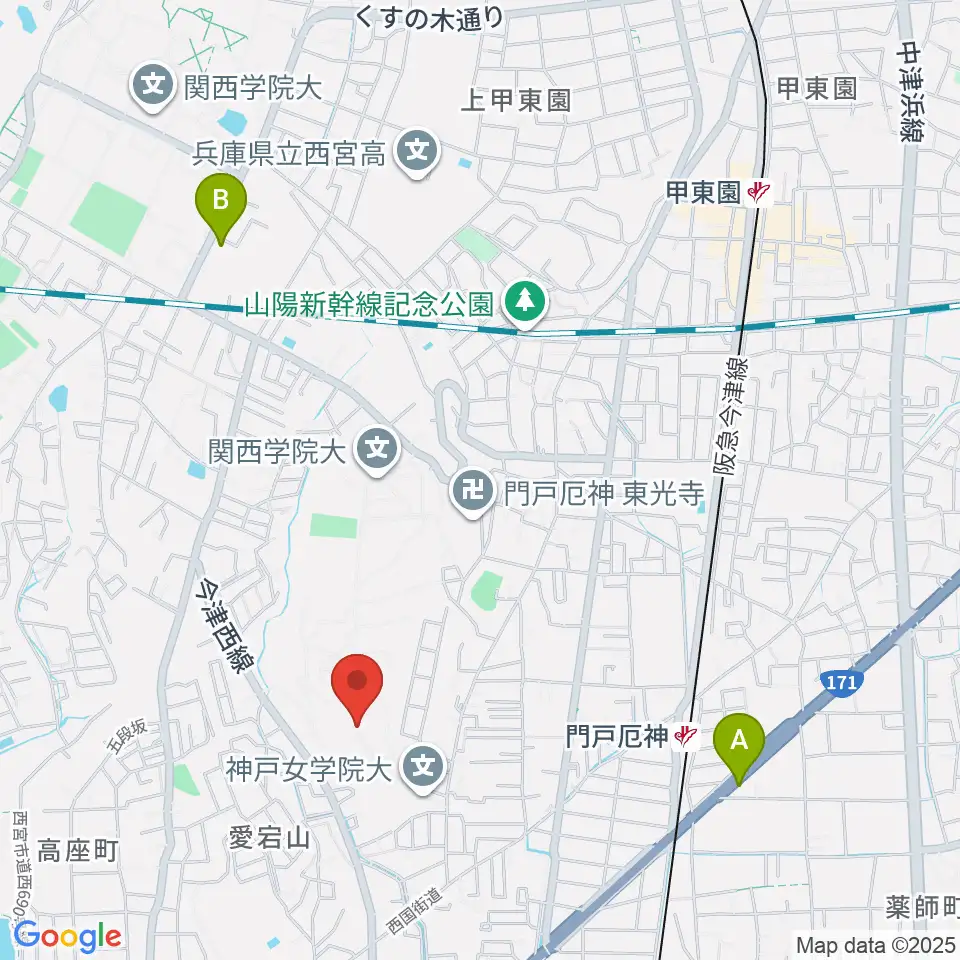神戸女学院大学音楽学部音楽学科周辺のホテル一覧地図