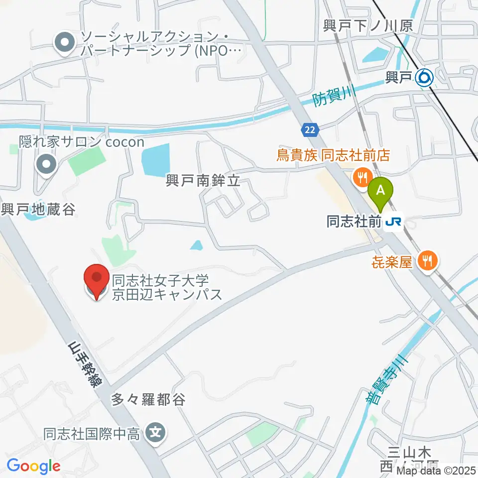 同志社女子大学 学芸学部音楽学科周辺のホテル一覧地図