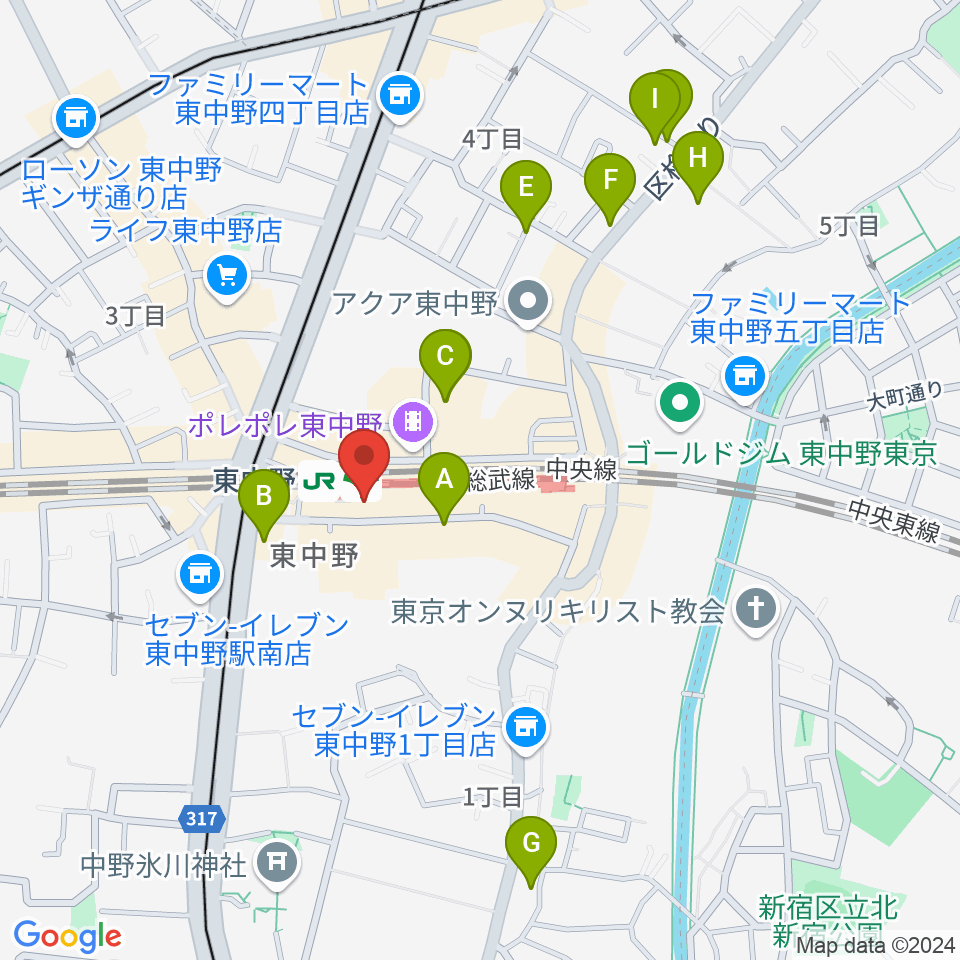 東中野 作曲塾周辺のホテル一覧地図