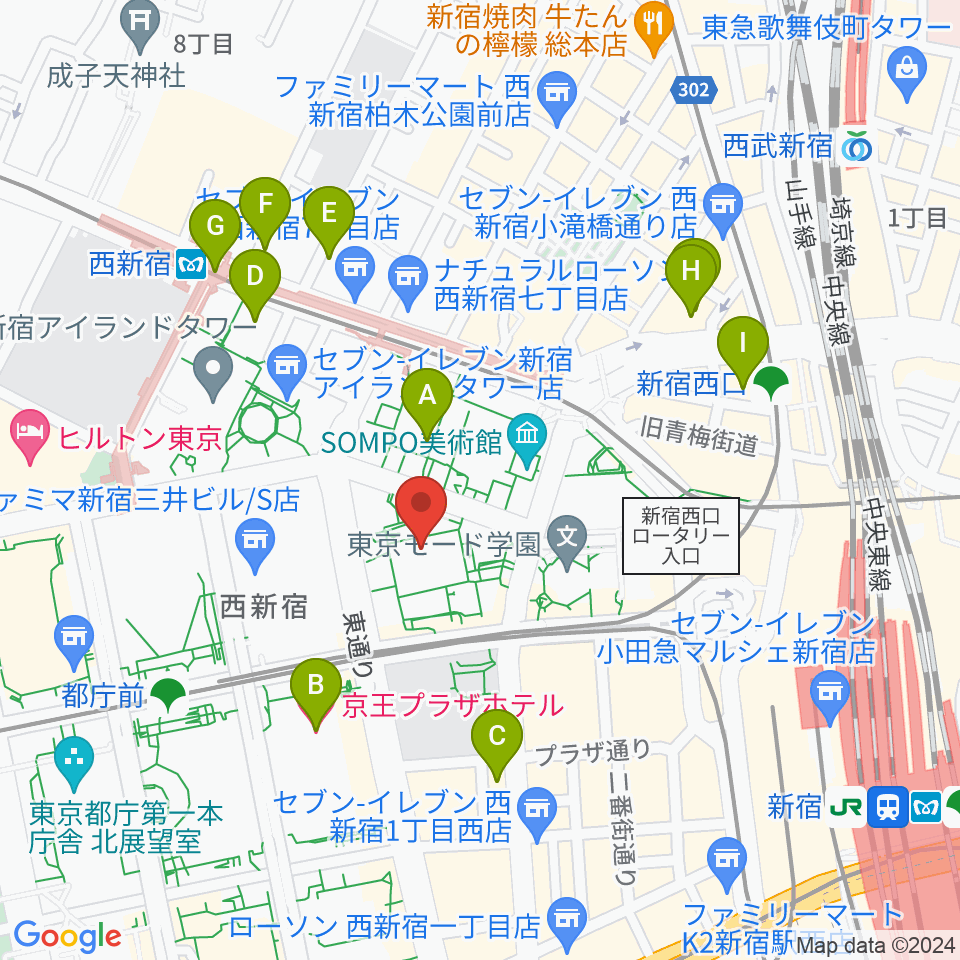 ヤマノミュージックサロン新宿周辺のホテル一覧地図