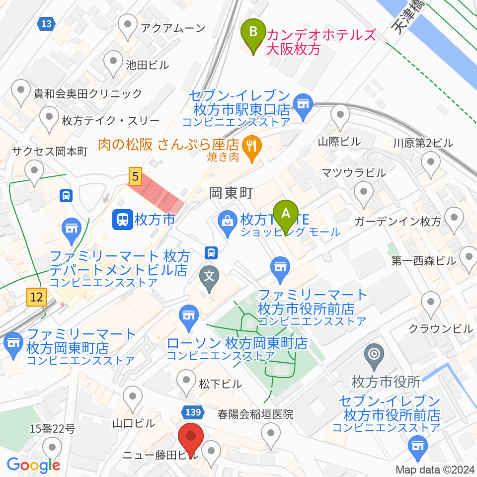 アズイズミュージック枚方店周辺のホテル一覧地図