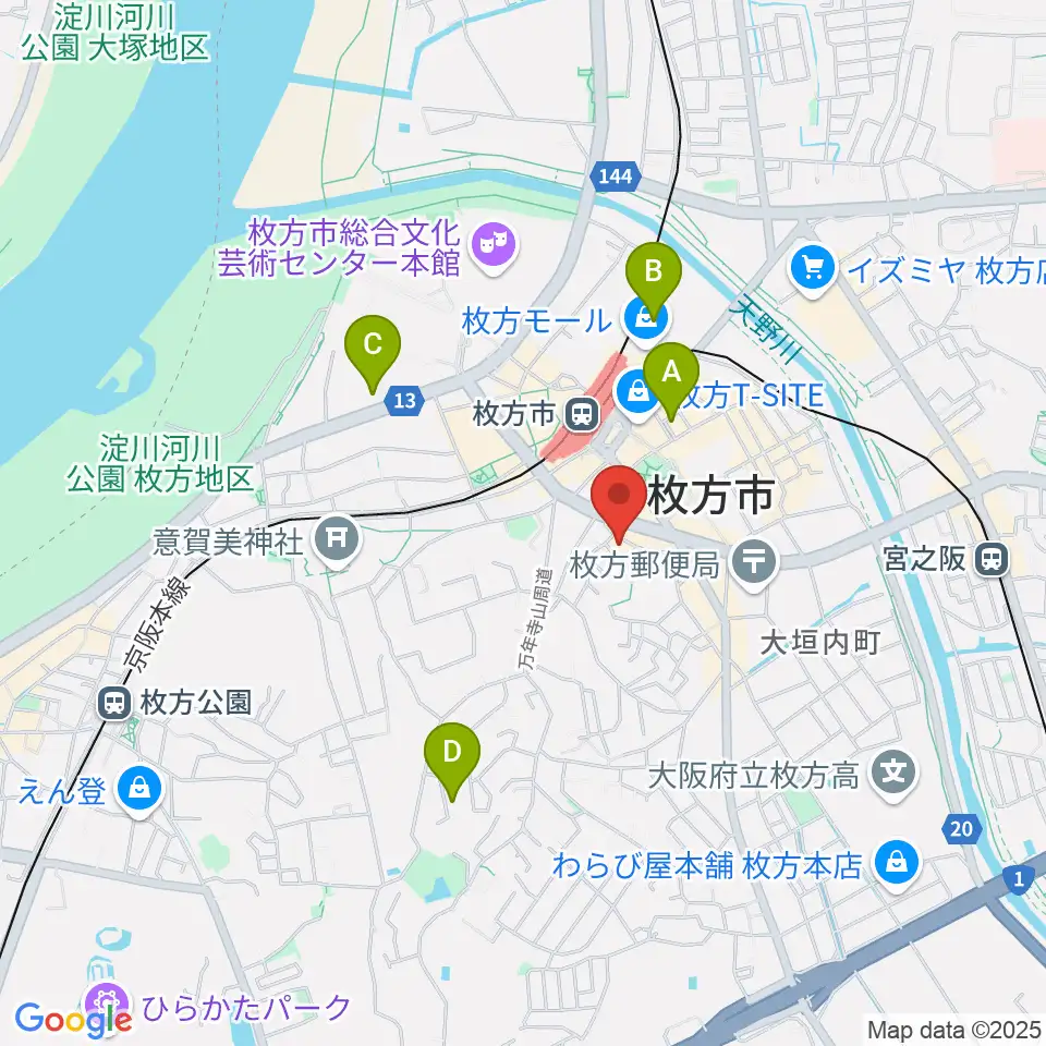 アズイズミュージック枚方店周辺のホテル一覧地図