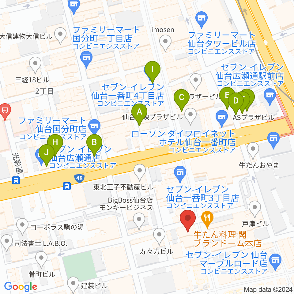 仙台darwin周辺のホテル一覧地図
