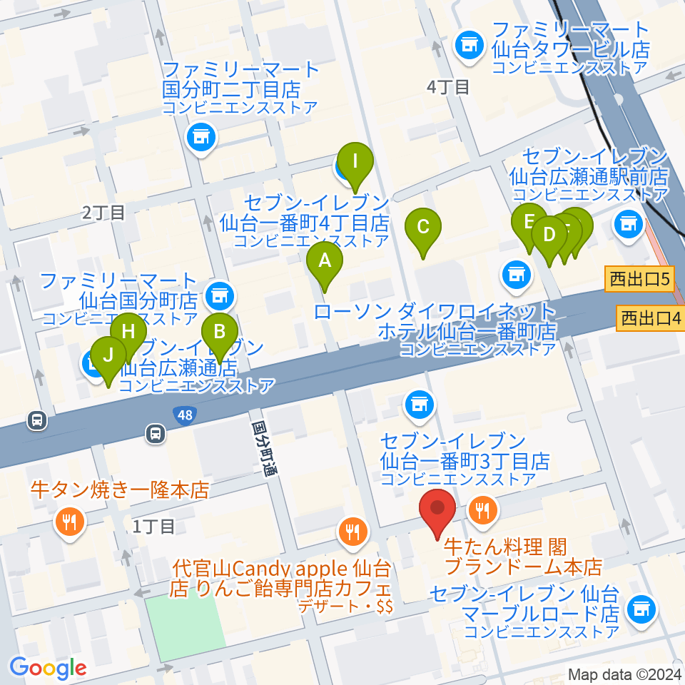 仙台darwin周辺のホテル一覧地図