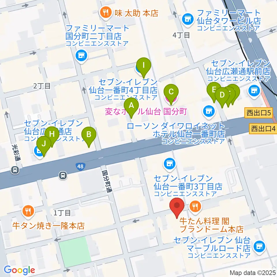 仙台darwin周辺のホテル一覧地図