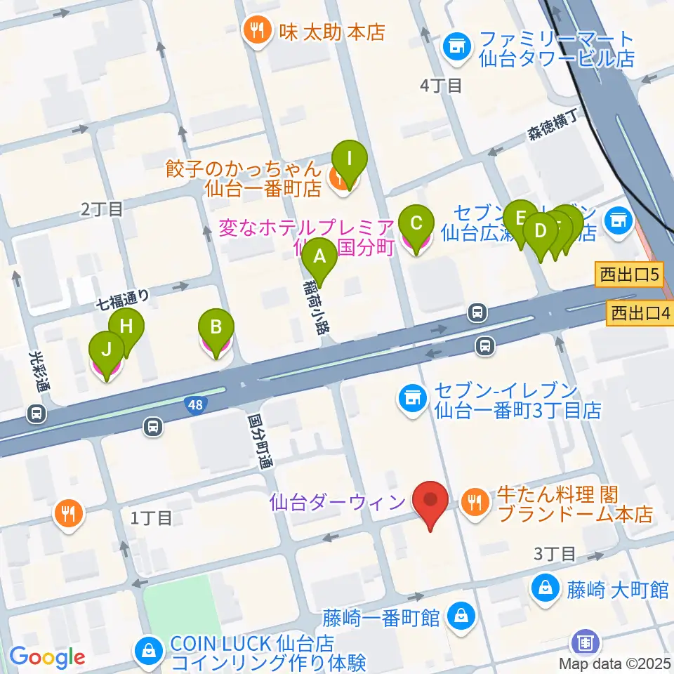 仙台darwin周辺のホテル一覧地図