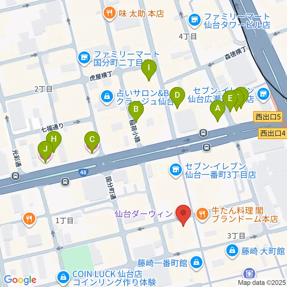 仙台darwin周辺のホテル一覧地図