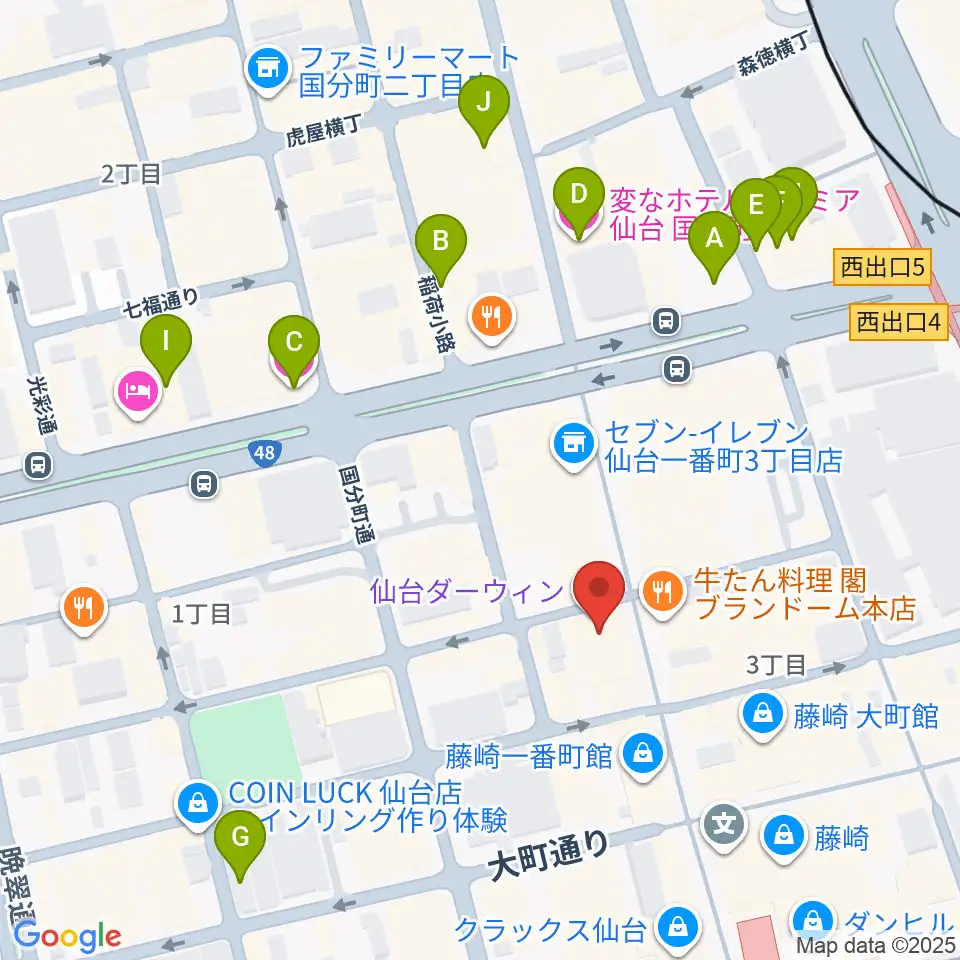 仙台darwin周辺のホテル一覧地図