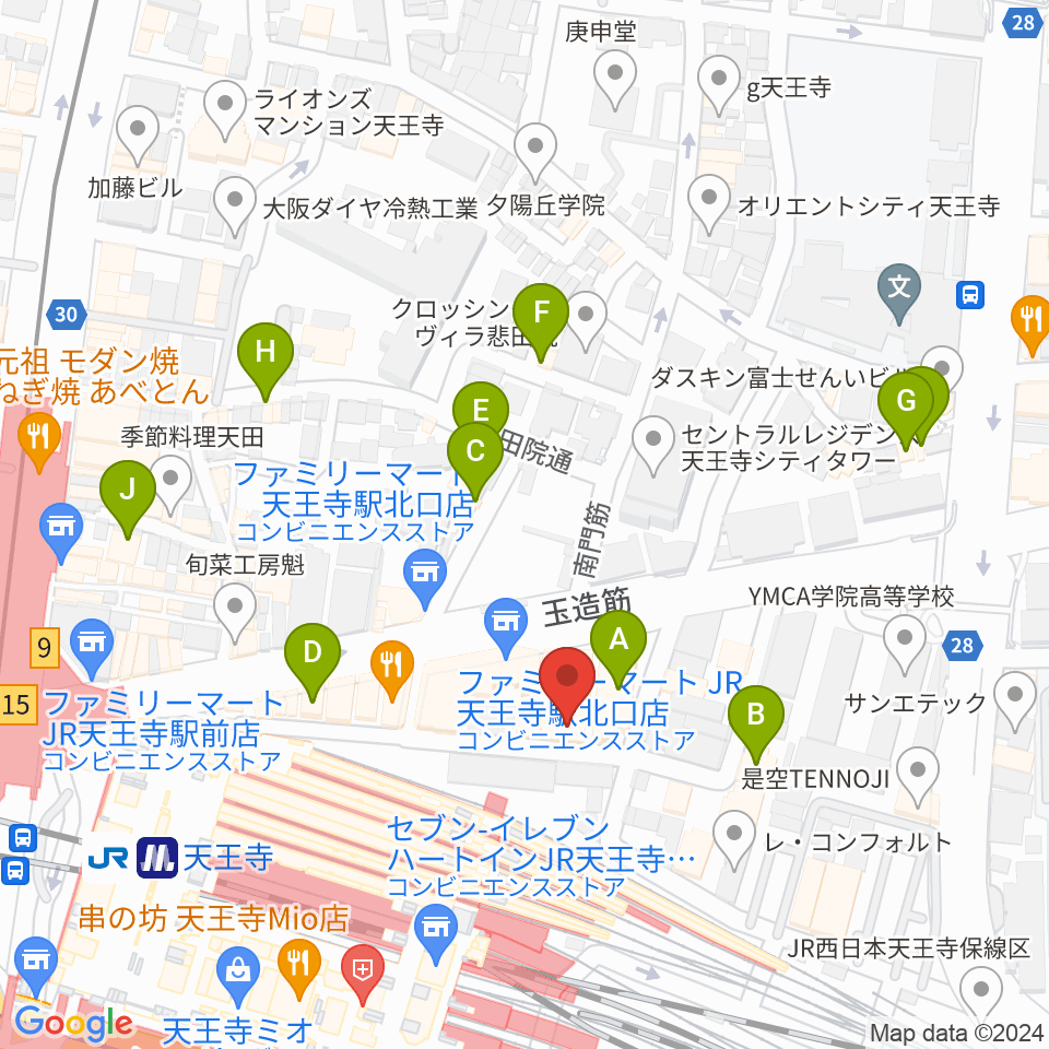 ベースオントップ天王寺店周辺のホテル一覧地図
