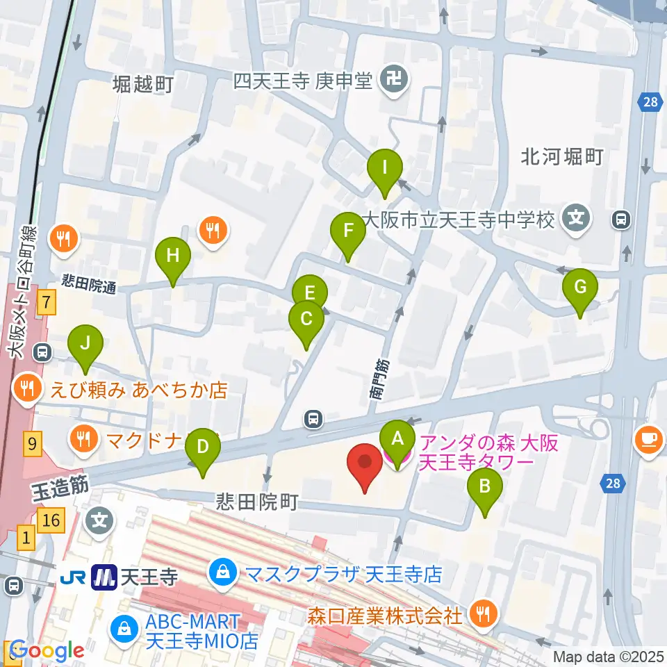 ベースオントップ天王寺店周辺のホテル一覧地図
