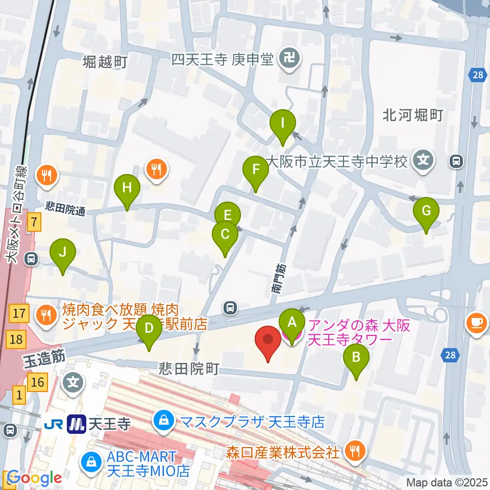 ベースオントップ天王寺店周辺のホテル一覧地図