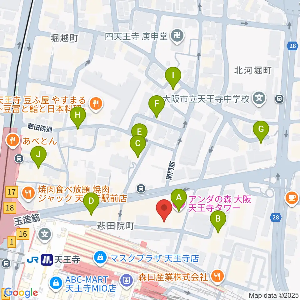 ベースオントップ天王寺店周辺のホテル一覧地図