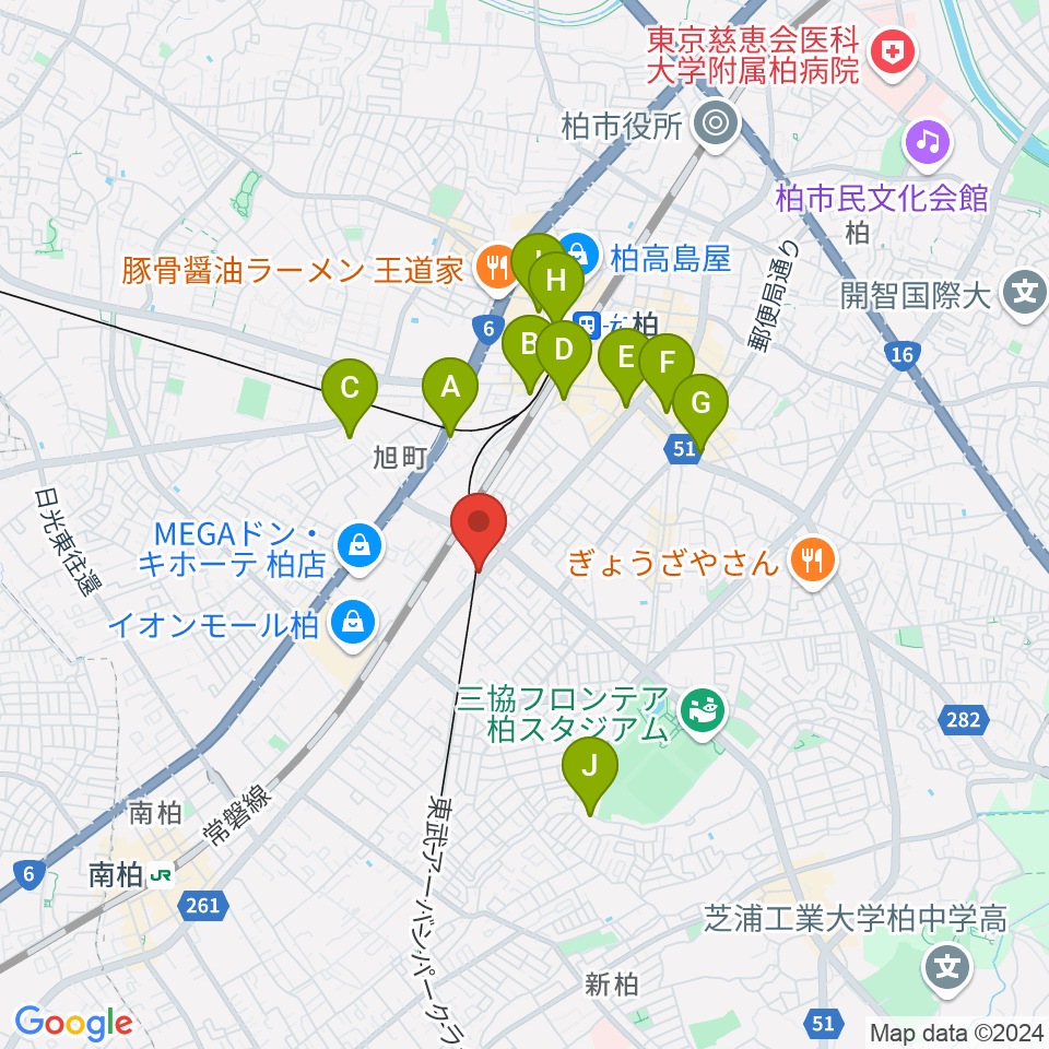 柏サンブアップ周辺のホテル一覧地図