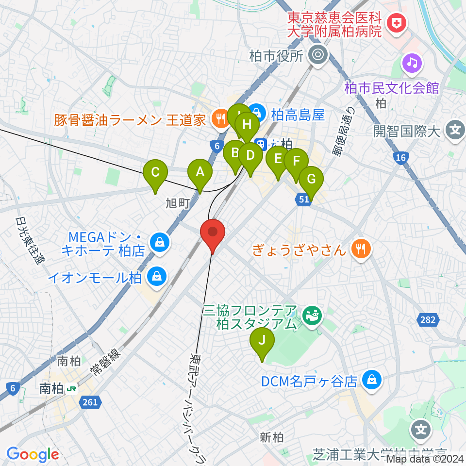 柏サンブアップ周辺のホテル一覧地図