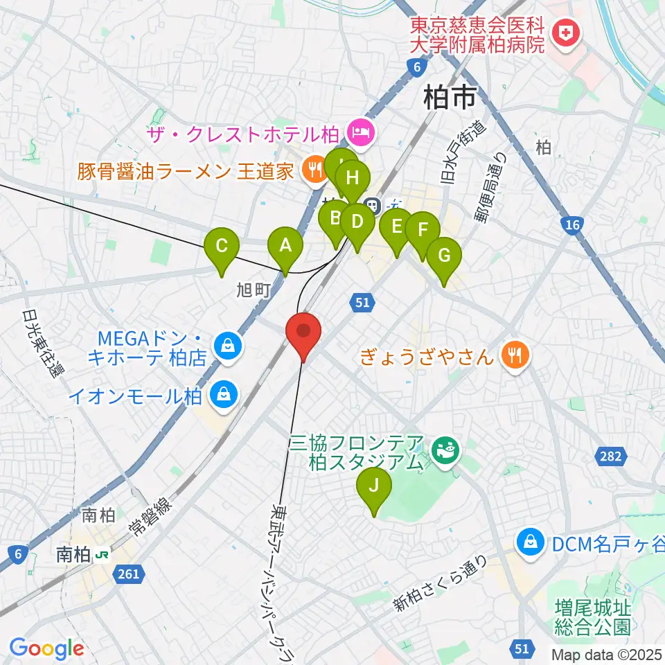 柏サンブアップ周辺のホテル一覧地図