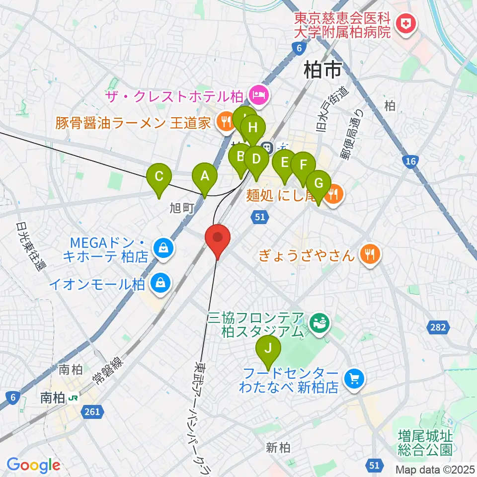 柏サンブアップ周辺のホテル一覧地図