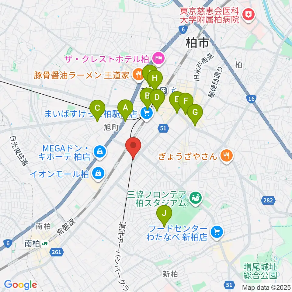 柏サンブアップ周辺のホテル一覧地図