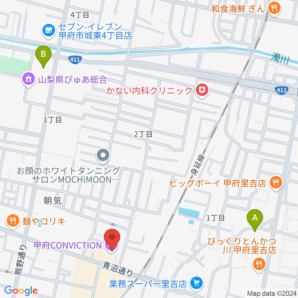 甲府コンビクション周辺のホテル一覧地図