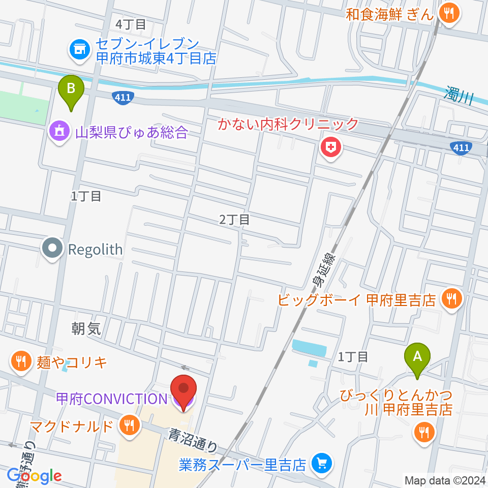 甲府コンビクション周辺のホテル一覧地図