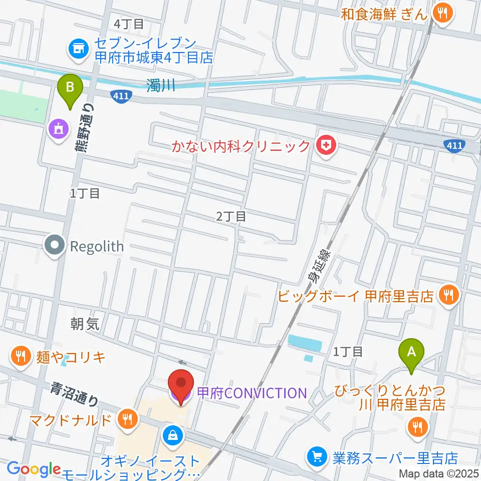 甲府コンビクション周辺のホテル一覧地図